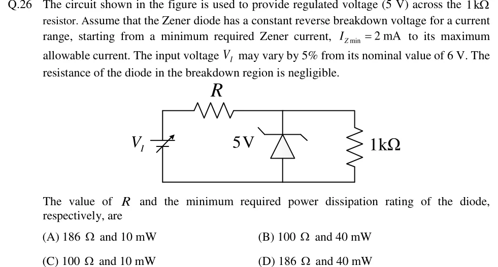 GATE 2018 EC question 26: Zener shunt regulator.