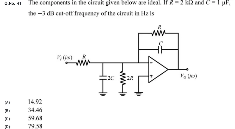 GATE 2020 EC question 41: Inverting op-amp circuit.