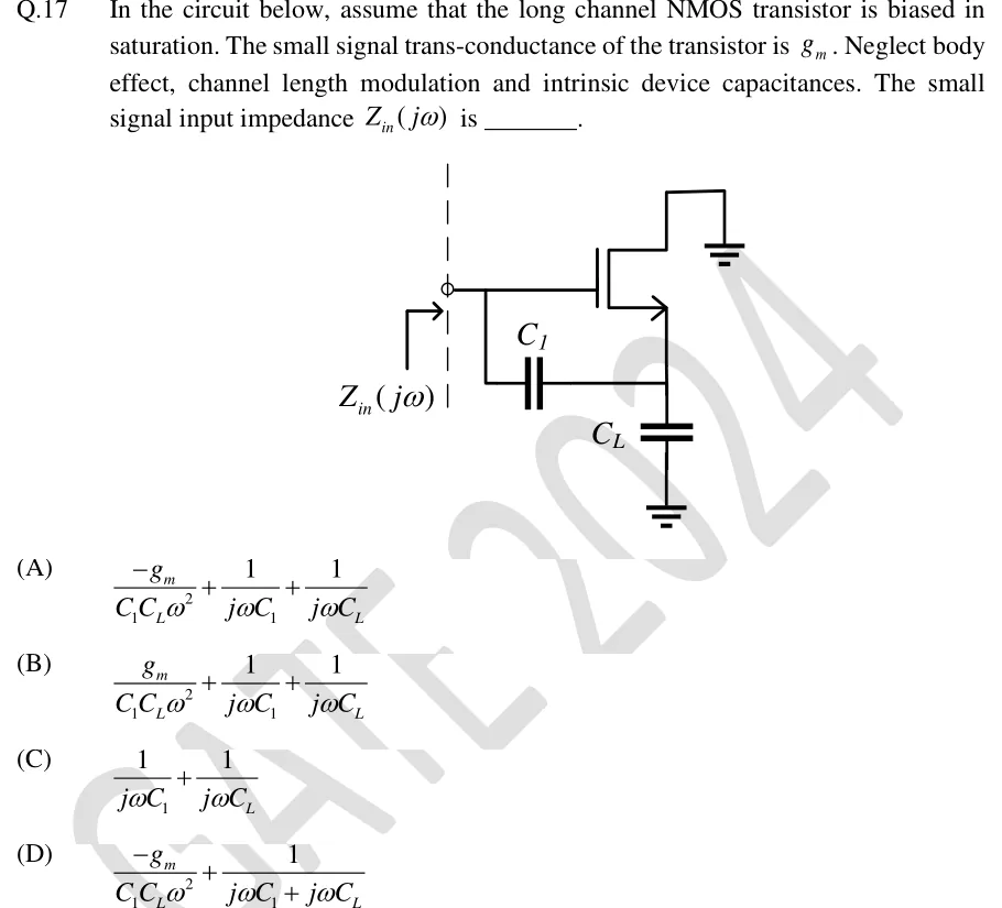 GATE 2024 EC question 17: An NMOS transistor.