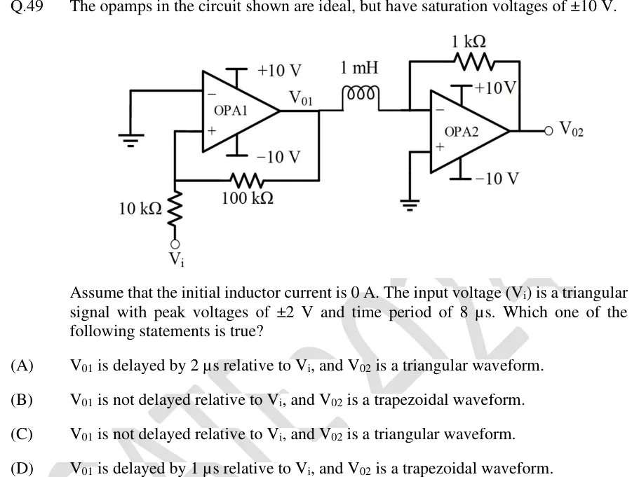 GATE 2024 EC question 49: Two op-amp stages in cascade.