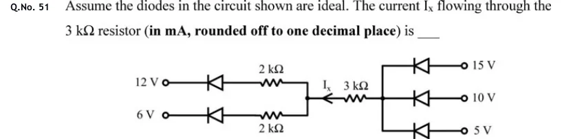 GATE 2020 IN question 51: A central node X (left) and a node Y (right) are joined by a 3 kΩ resistor;