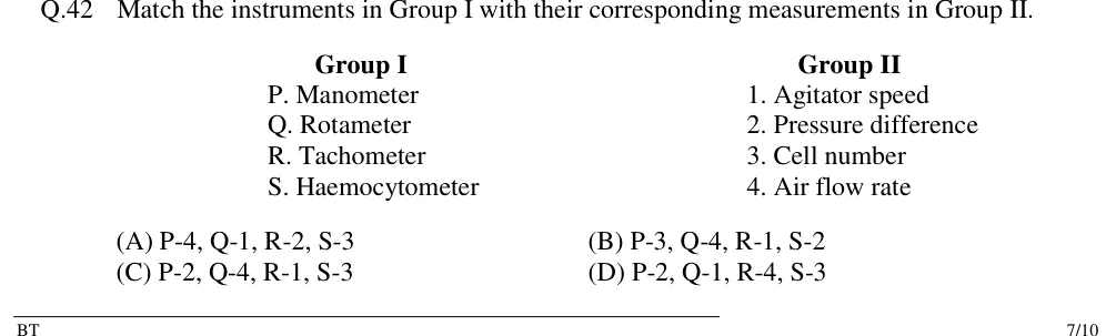 GATE 2019 BT question 42