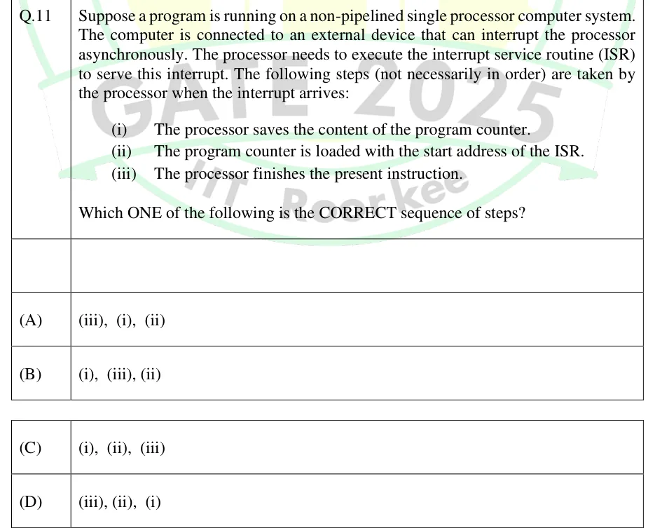 GATE 2025 CS1 question 11
