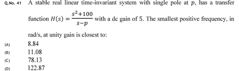GATE 2020 EE question 41