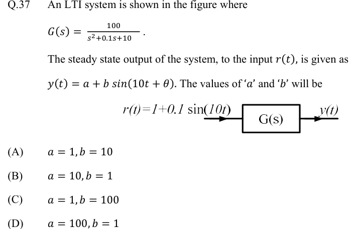GATE 2022 EE question 37: A single block labelled G(s).