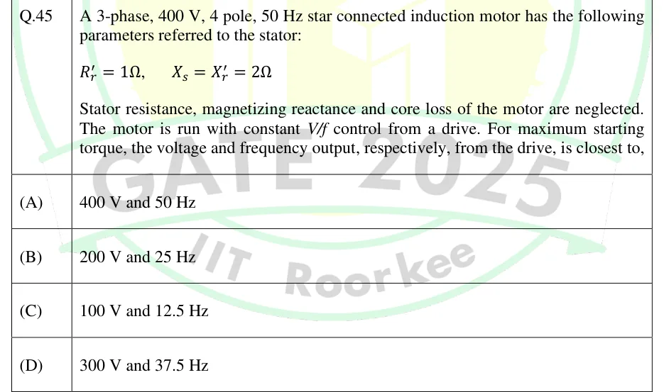 GATE 2025 EE question 45
