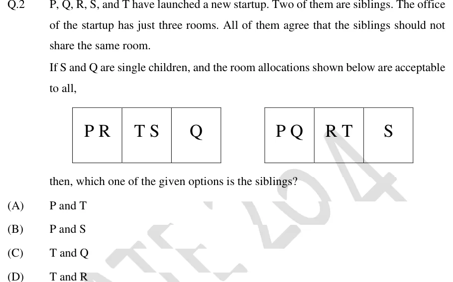 GATE 2024 EC GA question 2: Two separate diagrams side by side, each a row of three adjacent rectangular boxes (rooms).