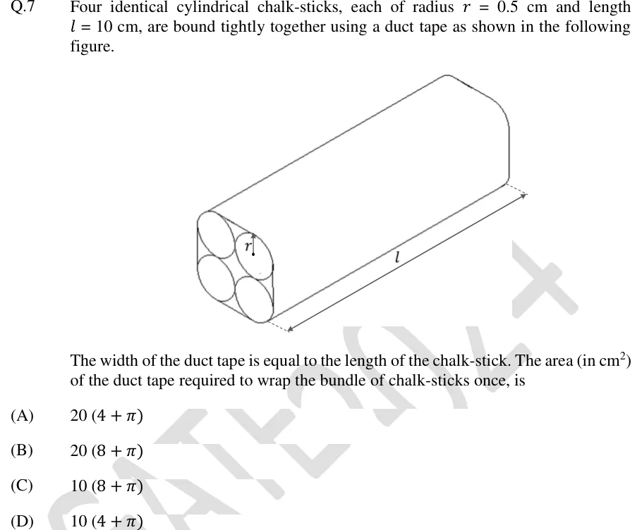 GATE 2024 EC GA question 7: An oblique 3-D line drawing of the taped bundle.