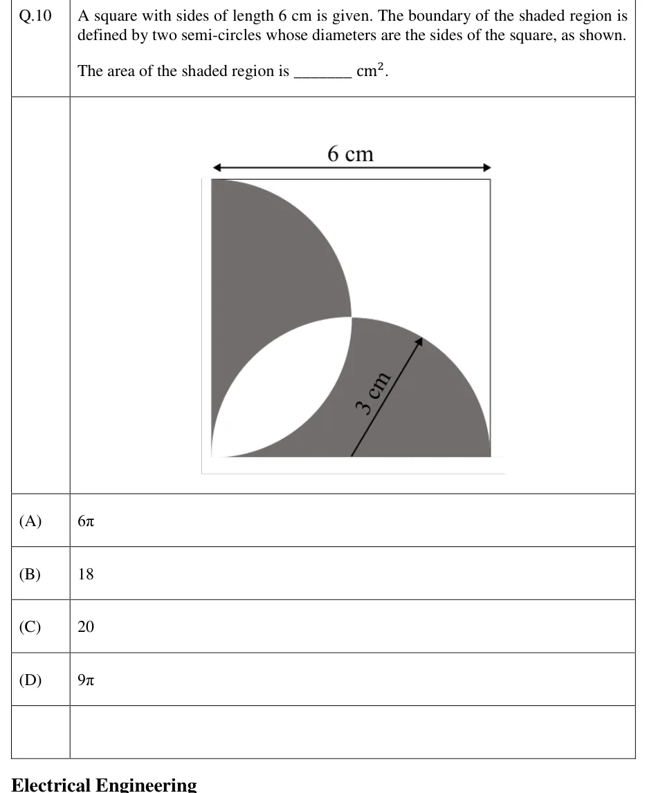 GATE 2023 EE GA question 10: A square of side 6 cm, with a double-headed arrow above its top edge labelled "6 cm".