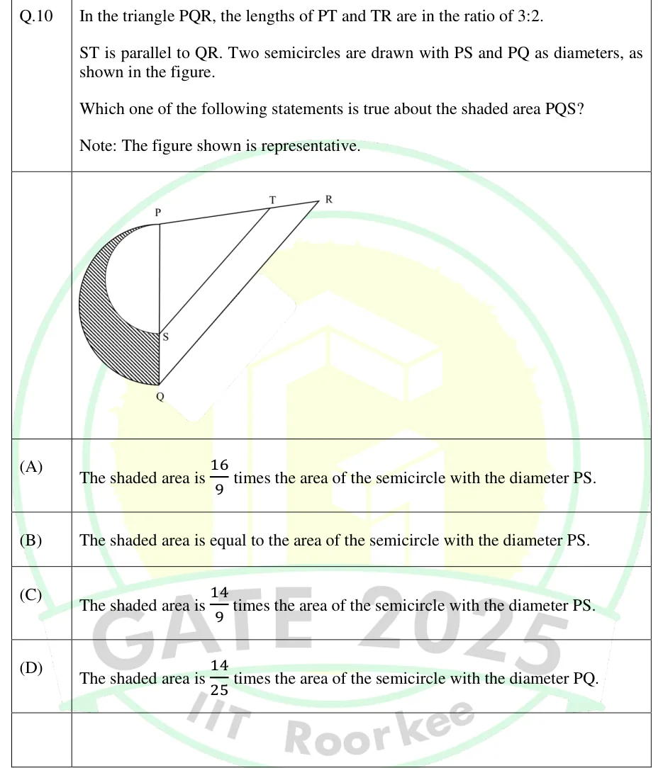 GATE 2025 EE GA question 10: Triangle PQR with side PQ drawn vertically: P at the top, Q at the bottom.