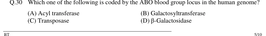 GATE 2019 BT question 30