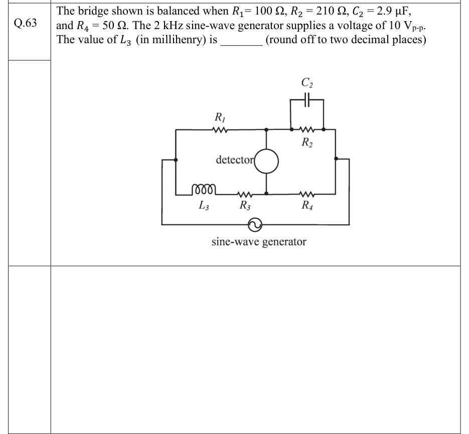 GATE 2022 IN question 63: Four-arm AC bridge (Maxwell inductance-capacitance bridge).