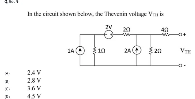 GATE 2020 EC question 9: A ladder circuit with a common bottom (reference) rail.