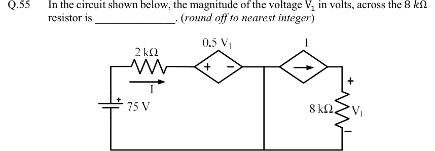 GATE 2022 EE question 55: Two meshes that share a bottom ground wire.
