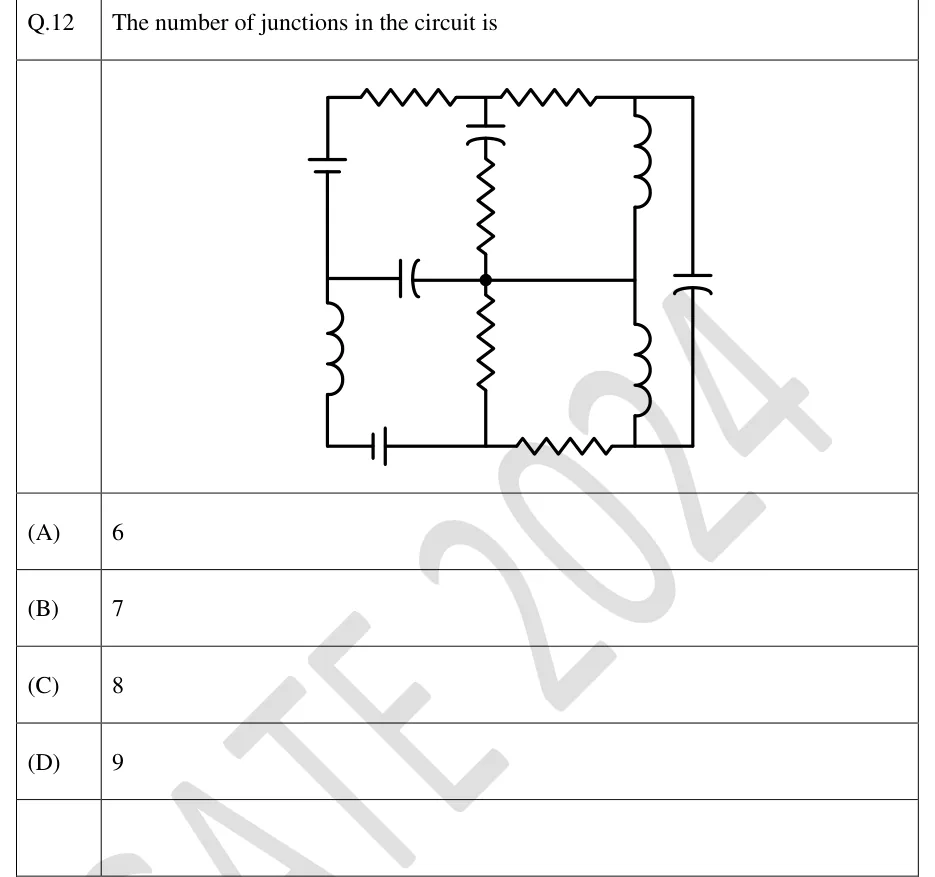 GATE 2024 EE question 12: A rectangular grid network with three vertical lines (left, middle, right-inner) plus an outer right vertical line, and…