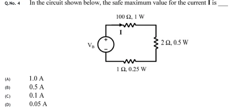 GATE 2020 IN question 4: A single-loop series circuit.