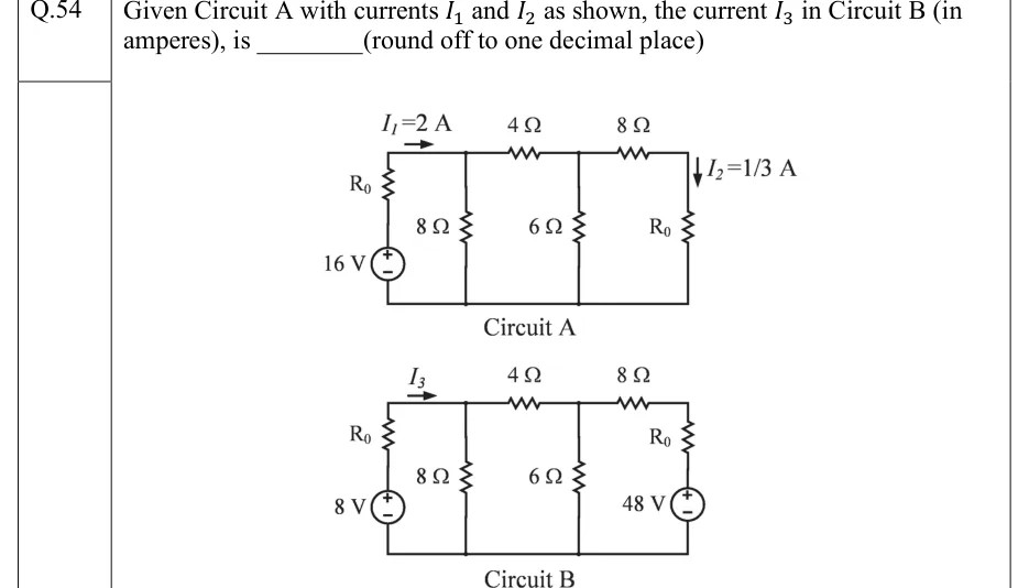 GATE 2022 IN question 54: Two separate ladder circuits, A and B, each with its own bottom rail (the reference node).