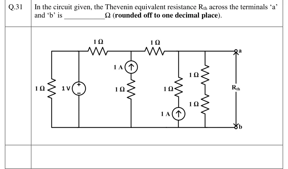 GATE 2023 IN question 31: Planar ladder circuit with a common bottom rail that is terminal b.